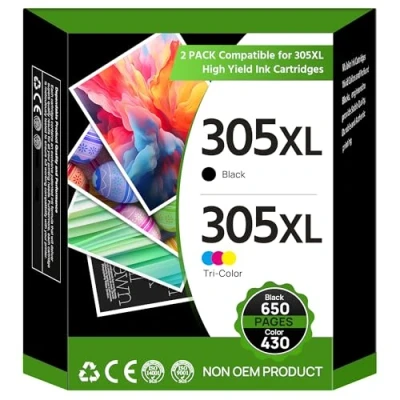 Image of 305XL Ink Cartridges Black and Colour Replacement for HP 305 Printer DeskJet 2700 2710e 2720e 4120e 2721e Plus 4100 4120 Envy 6000 6020e 6032e 6032 Pro 6430,2 Pack