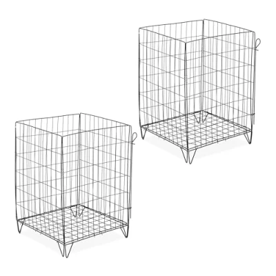 Image of Relaxdays Metal Bin, Set of 2, Grid and Legs, HxWxD: 68x46x46 cm, Wire Composter, Garden Waste, Steel, Black, 68 x 46 cm