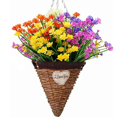 Image of Leixi Artificial Flowers, 5pcs Fake Outdoor UV Resistant Plants Faux Plastic Greenery Shrubs Indoor Outside Hanging Planter Home Kitchen Office Wedding Garden Decor (Multi)