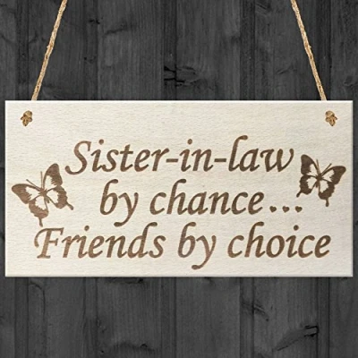 Image of Red Ocean Sister In Law By Chance Friends Choice Wooden Hanging Plaque Love Friendship Gift Sign