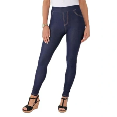 Image of Want Clothing Plus Size Women&#039;s High Waist Denim Jean Look Leggings Seamless Stretch Slimming Effect Jeggings (UK, Alpha, XXL, 3XL, Plus, Regular, Blue)