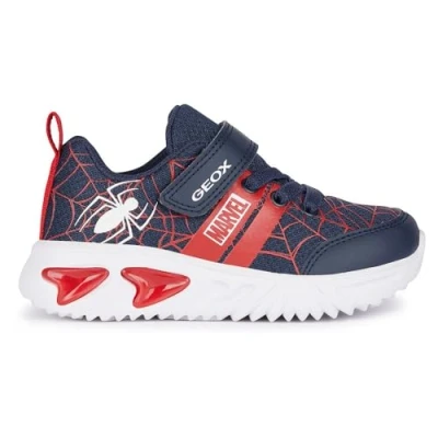 Image of Geox Assister BOY Lights Trainers for kids, Size: 1.5, Navy/dark red Imitation leather/ textile