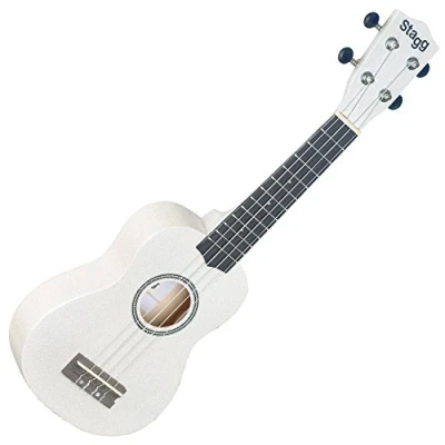 Image of STAGG US White Soprano ukulele with Basswood Top in Nylon Gigbag,