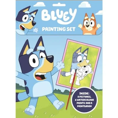 Image of Bluey Painting Activity Set for Kids 6 Pictures to Paint with 8 Watercolour Paints &amp; Brush