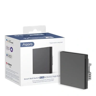 Image of AQARA Smart Wall Switch H1 (No Neutral, Single Rocker), Requires Zigbee HUB, Remote Control Light for Home, Compatible with Amazon Alexa, Apple HomeKit, Google Assistant, IFTTT Grey