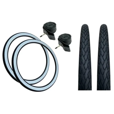 Image of PAIR Baldy&#039;s 700 x 38c WHITEWALL Hybrid Trekking Cycle Bike TYRES &amp; Presta Valve Inner Tubes