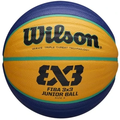 Image of Wilson FIBA 3X3 REPLICA JUNIOR Basketball, Size: 5, Rubber, For indoor and outdoor use, Yellow/Blue, WTB1133XB