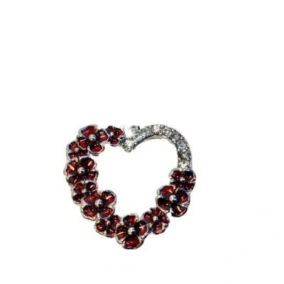 Image of Silver Plated Red Poppy and Diamante Heart Necklace