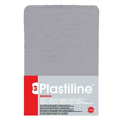 Image of Plastiline 7655T Plate Modeling Dough, High Precision Modeling, Sculpting, Molding Hardness 3 (medium) 750g Light gray shade. Made in France