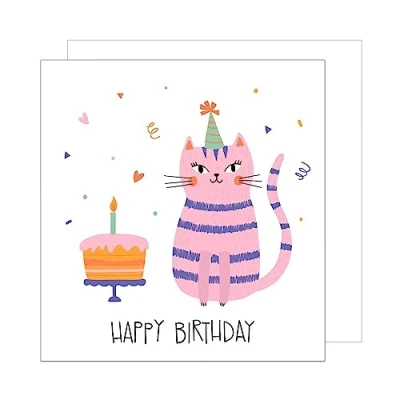 Image of Edition Seidel Premium Square Birthday Card with Envelope Happy Billet Girl Teens Kids Cat Cake Humour Funny (GQ114)