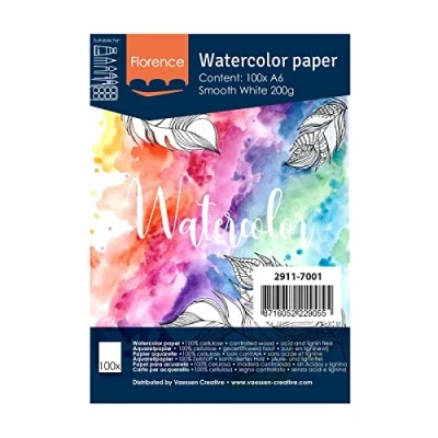 Image of Vaessen Creative Florence Hot Pressed Watercolour Paper, Smooth 200gsm, A6