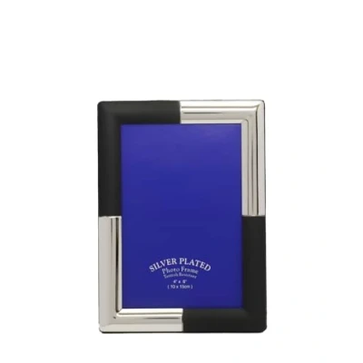 Image of Black &amp; Silver Cornered Picture Frame, Plated Photo Fames (Black Silver, 4&quot; x 6&quot;)