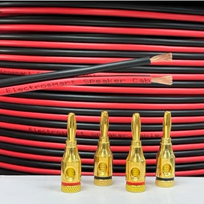 Image of electrosmart 14 AWG Red and Black Speaker Cable Wire with 4mm Gold Plated Banana Plugs for Audio HiFi (10m)