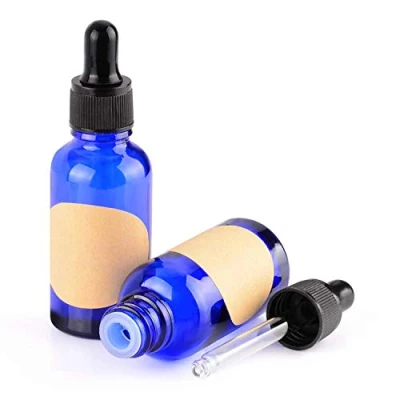 Image of stonylab Cobalt Glass Dropper Bottle 30ml (1 oz) (2 Pack), Blue Empty with Dropper, Inner Plug and Label for Essential Oils Aromatherapy Fragrances