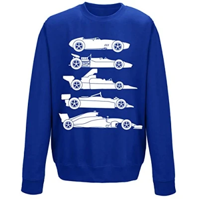 Image of Youth Kids Childrens Evolution of The Formula F Car 1 One Crew Neck Sweatshirt Royal Blue 7 8 Years (M)