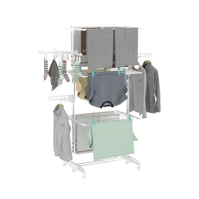 Image of Hyfive Clothes Airer Drying Rack Indoor Horse Laundry Including Sock Dryer 4 Tier Foldable Space Saving With Shoe Made From Stainless Steel