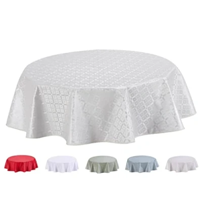 Image of Home Direct Round Embossed Oilcloth PVC Wipe Clean Tablecloth Table Cover 140cm 55&quot; Pale Grey Light