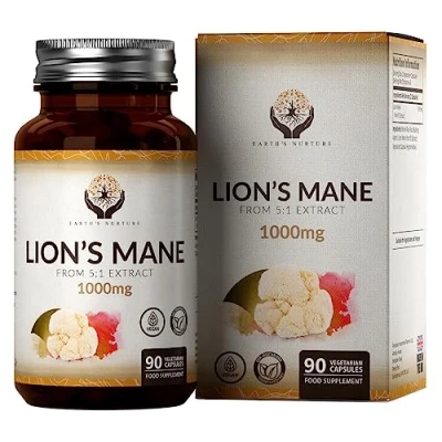 Image of EN Lions Mane Mushroom Capsules 90 High Strength 5:1 Lion&#039;s Extract 1000mg Per Serving Vegan Complex Non GMO, Gluten &amp; Allergen Free Made in The UK