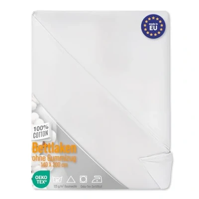 Image of sheets Boil proof Cotton 2 Set: 160 x 200 cm white bed sheet without elastic, to cover hotel 125 g/m²