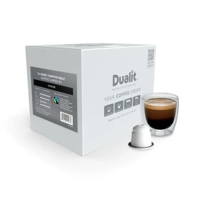 Image of Nespresso® Compatible* Intense Home Compostable Coffee Capsules by Dualit 50 Servings 5 X 10 Pk of Premium Eco Friendly Fairtrade Pods 100%