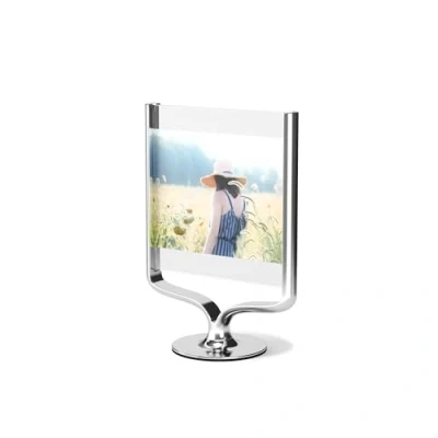 Image of Umbra Wishbone Double Sided Aluminium Desk Photo Frame, Chrome