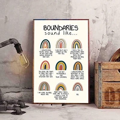 Image of Buywell Boundaries Sound Like Poster, Mental Health Therapist Office Decoration, Rainbow Decor Poster Wall Art Tin Sign Metal 8X12 Inches