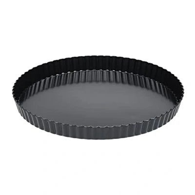 Image of Invero Premium Round Oven 11 inch Baking Quiche Dish Pan Tray with Easy Release Removable Base Carbon Steel, Non Stick &amp; Dishwasher Safe for Quiches, Pies, Cheesecakes (28cm x 3cm)