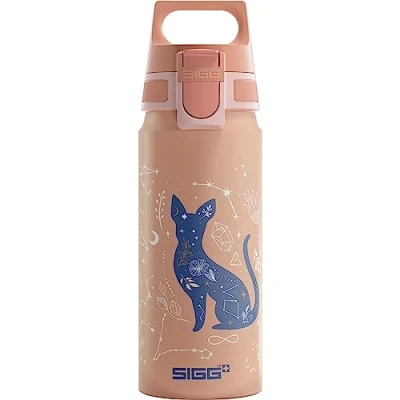 Image of SIGG Aluminium Kids Water Bottle WMB ONE My Universe Suitable For Carbonated Beverages Leakproof Lightweight BPA Free Climate Neutral Certified Light Pink 0.6L