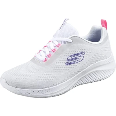 Image of Skechers Women&#039;s Ultra Flex 3.0 New Horizons Sneaker, White Mesh/Neon Pink Trim, 7 UK