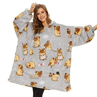 Image of THREE POODLE Oversized Blanket Hoodie, Sherpa Fleece Wearable Sweatshirt for Adults Kids, Warm Soft Cozy Hooded Women Men One Size Fit All