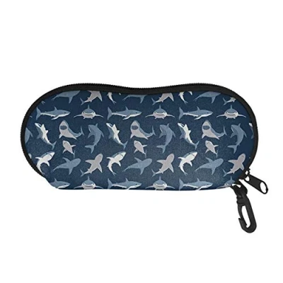 Image of Renewold Shark Print Glasses Case with Clip, Sunglasses Organizer Eyeglasses Pouch, Portable Soft Holder Anti Scratch Bag