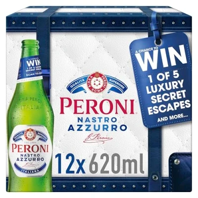 Image of Peroni Nastro Azzurro, Premium Italian Lager, 12 x 620ml Bottles, 5% ABV