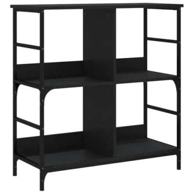 Image of vidaXL Black Bookshelf with Industrial Style Versatile Bookcase Six Compartments Made of Engineered Wood and Steel