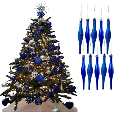 Image of UKDeals Direct ROYAL BLUE COLLECTION CHRISTMAS DROPLET BAUBLES TREE DECORATIONS GLITTER MATT ICICLES (Pack of 10 Droplets 120mm), 22 x 16 2cm