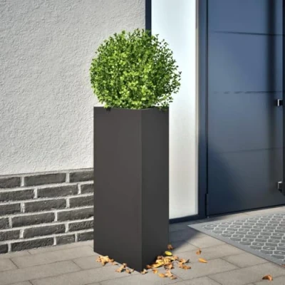 Image of vidaXL Garden Planter Patio Flower Pot Box Black Triangular Steel Freestanding for Gardens, Balconies, Patios 40 x 34.5 70 cm Rust Resistant, Space Saving