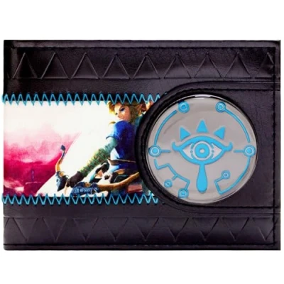 Image of Zelda Breath of The Wild Blue Sheikah Eye Emblem Wallet Bi Fold ID &amp; Card Holder, Black