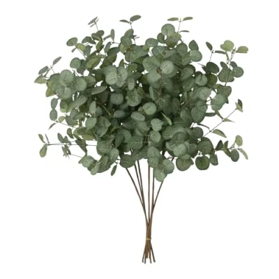 Image of Tuocal 6 Bunches Artificial Eucalyptus Stems Leaves, Real Touch Fake Silk Branches Faux Greenery for Flower Arrangement Home Wedding Party Decoration, Green