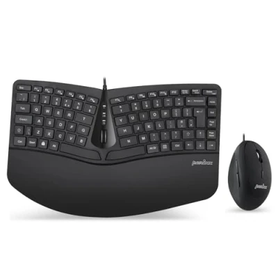 Image of Perixx Periduo 406, Wired Mini Ergonomic Split Keyboard and Vertical Mouse Combo with Adjustable Palm Rest Membrane Low Profile Keys, UK Layout
