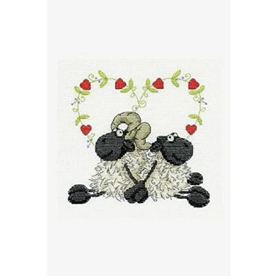 Image of DMC Love You Too Cross Stitch Kit, Includes Stranded Cotton, 14ct Aida Fabric, Needle, Chart and Instructions