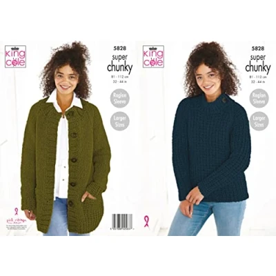Image of King Cole 5828 Knitting Pattern Womens Jacket and Sweater in Timeless Super Chunky, Multi, 32&#039;&#039; 44&#039;&#039;