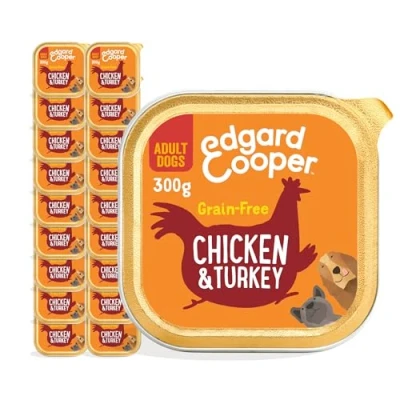 Image of Edgard Cooper Adult Natural Wet Dog Food (Chicken and Turkey, 18 x 300g cups) Grain &amp; Gluten Free, High in Protein fresh meat, full of essential amino acids for healthy insides