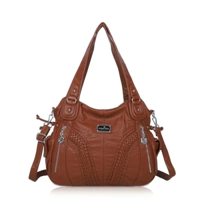Image of Angel Kiss Purses and Handbags Women Fashion Tote Bag Shoulder Bags Top Handle Satchel Washed Synthetic Leather Handbag, 1 d.brown, 13.8 * 4.7 11.8 inches