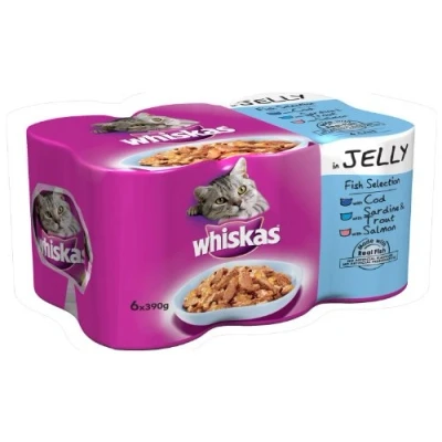 Image of Whiskas Fish in Jelly 6 x 390 g (Pack of 4, Total 24 Cans)