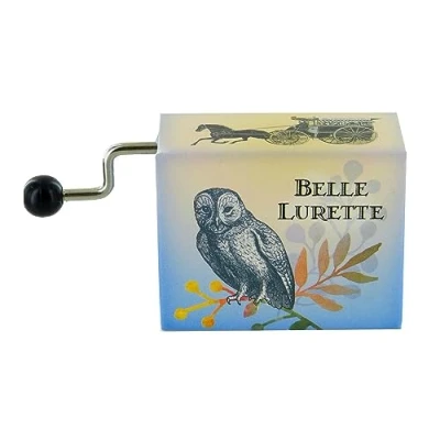 Image of Hand cranked musical box/music box in Illustrated cardboard with openworked upper face and 18 note mechanism chim cher ee Mary Poppins (Sherman brothers).