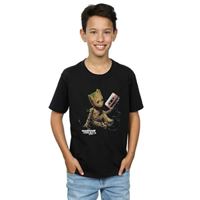 Image of Marvel Boys Guardians of The Galaxy Groot Tape T Shirt Black 12 13 Years