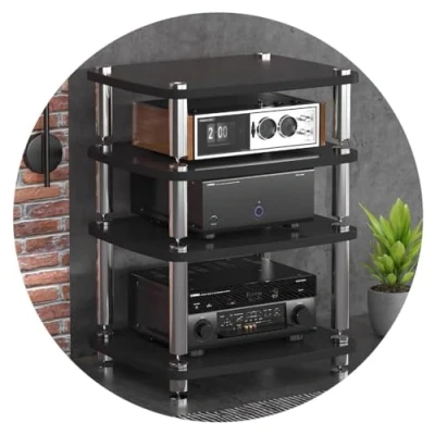 Image of 1/2/3/4 Tiers HIFI Audio Cabinet Stand Rack AV Shelf TV With Tempered MDF Media Storage Shelves Black (Color : Black, Size 60 * 48 76cm(4Tier))