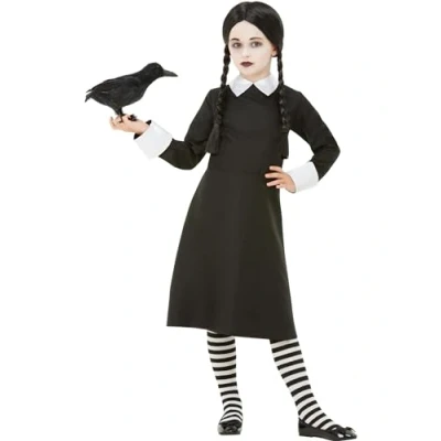 Image of Smiffys Gothic School Girl Costume, Black with Dress, Halloween Child Fancy Dress Up Costumes, Goth Girls Girls&#039; Age 10 12