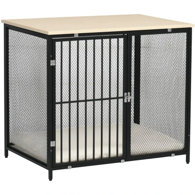Image of PawHut Dog Crate Furniture Side End Table Indoor Kennel w/Soft Washable Cushion, Wire Mesh, for Small and Medium Dogs