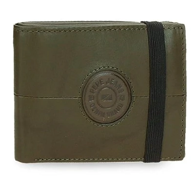 Image of Pepe Jeans Cracker Wallet with Elastic Band, Green, 11.5 x 8.5 1 cm, Leather, One Size, Strap