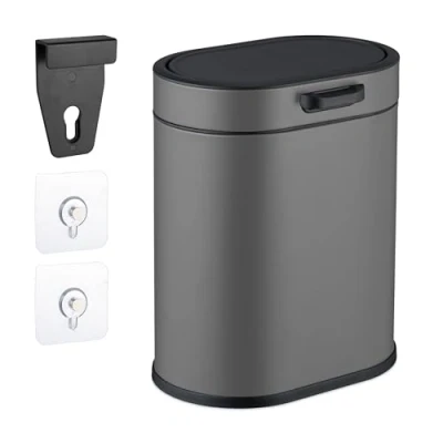 Image of Relaxdays Hanging Kitchen Waste Bin, 5 l, Rubbish Container with Lid, Plastic, Wall Dustbin, 29.5 x 24 19.5 cm, Grey